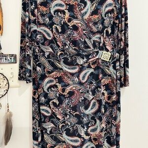 Anne Klein Blue Cream Sheath Dress V-neck  C-11